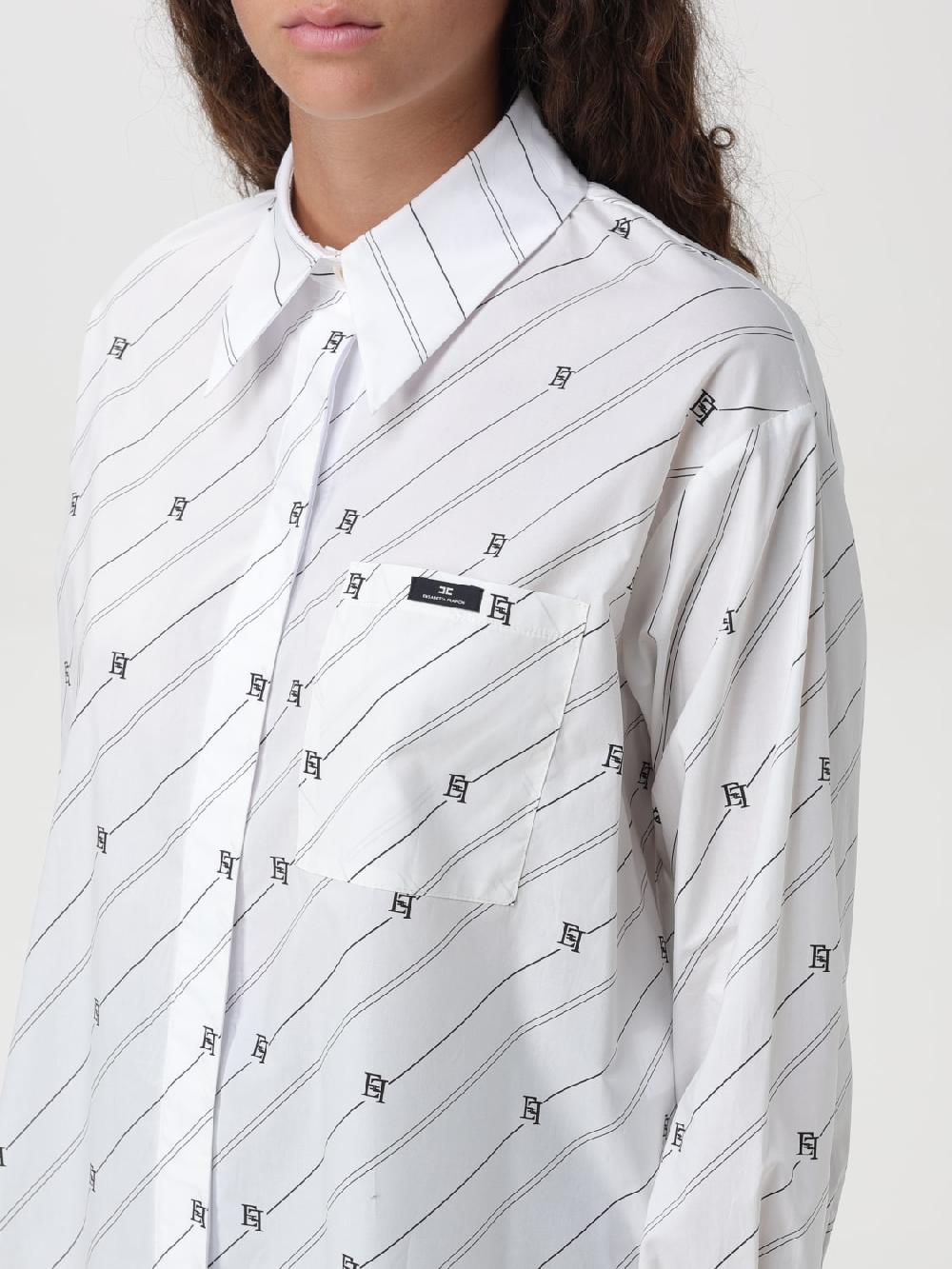 Giglio Camicia Elisabetta Franchi in popeline con stampa logo Consegna Veloce