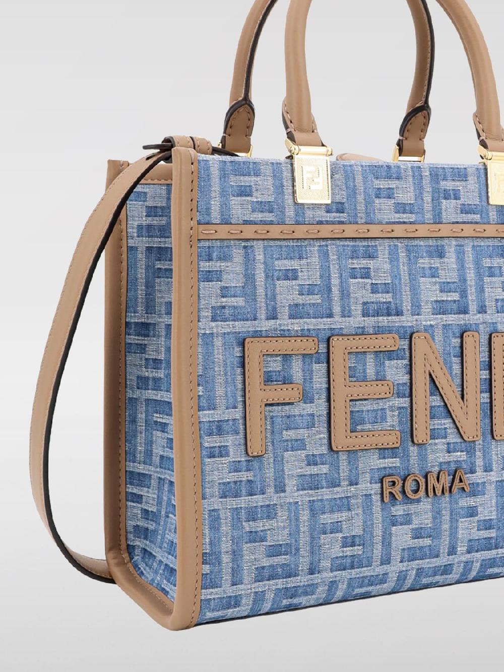Giglio Borsa Sunshine Fendi in denim con monogram FF all over Outlet