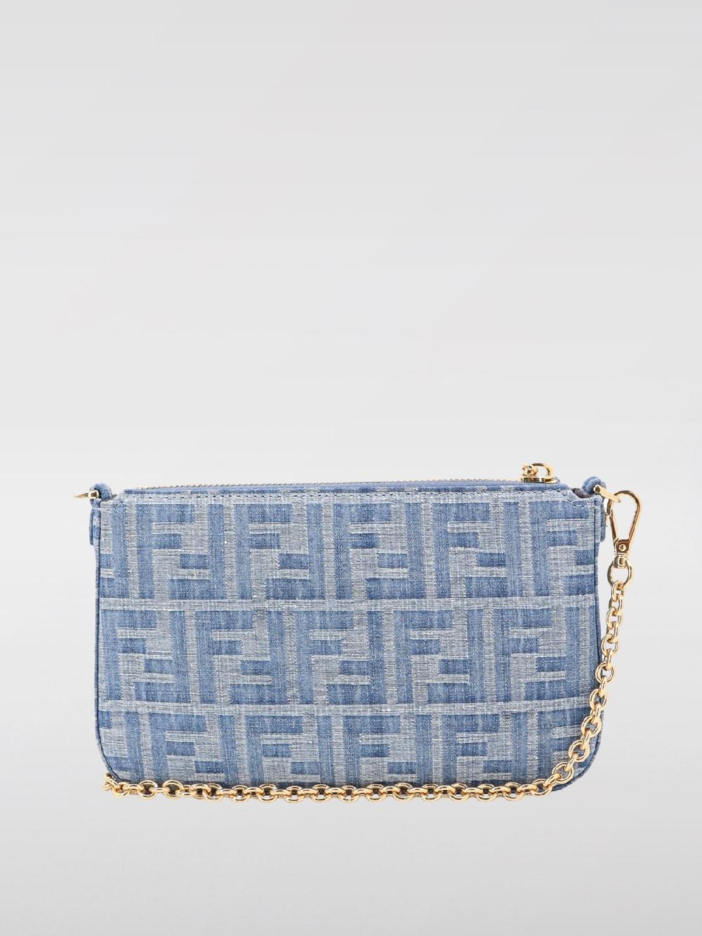 Giglio Pouch Baguette Fendi in denim con monogram FF jacquard 2025