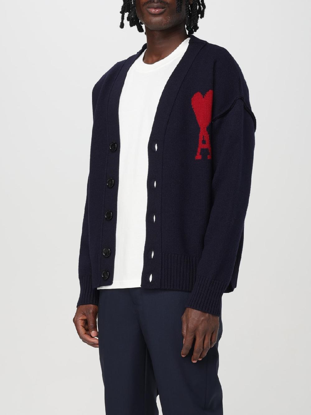 Giglio Cardigan a v con maxi logo Ami Paris Sconto