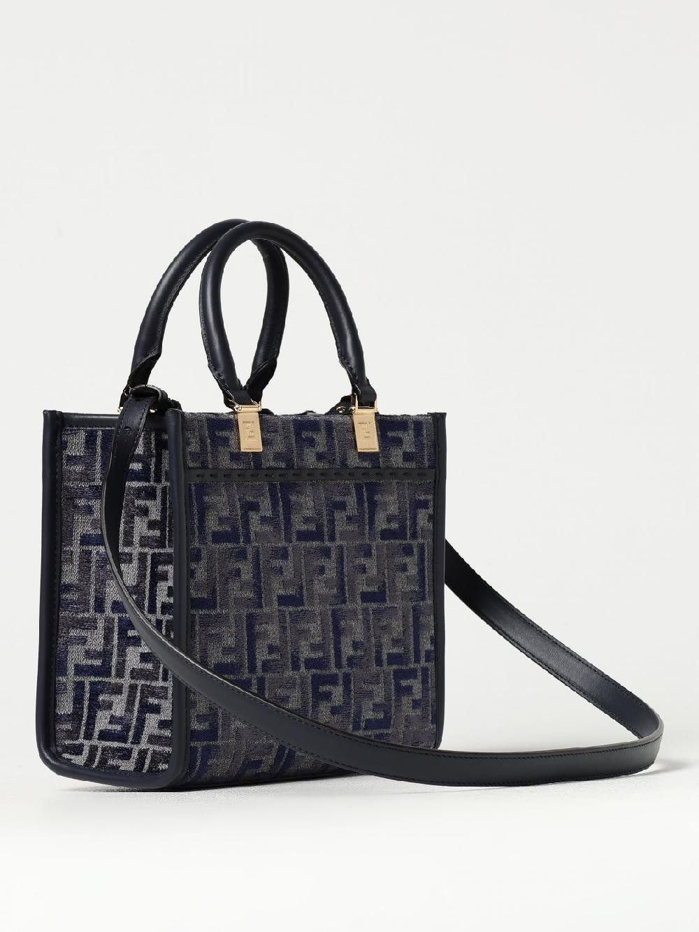 Giglio Borsa Sunshine Fendi in denim e pelle con monogram FF di ciniglia Moda