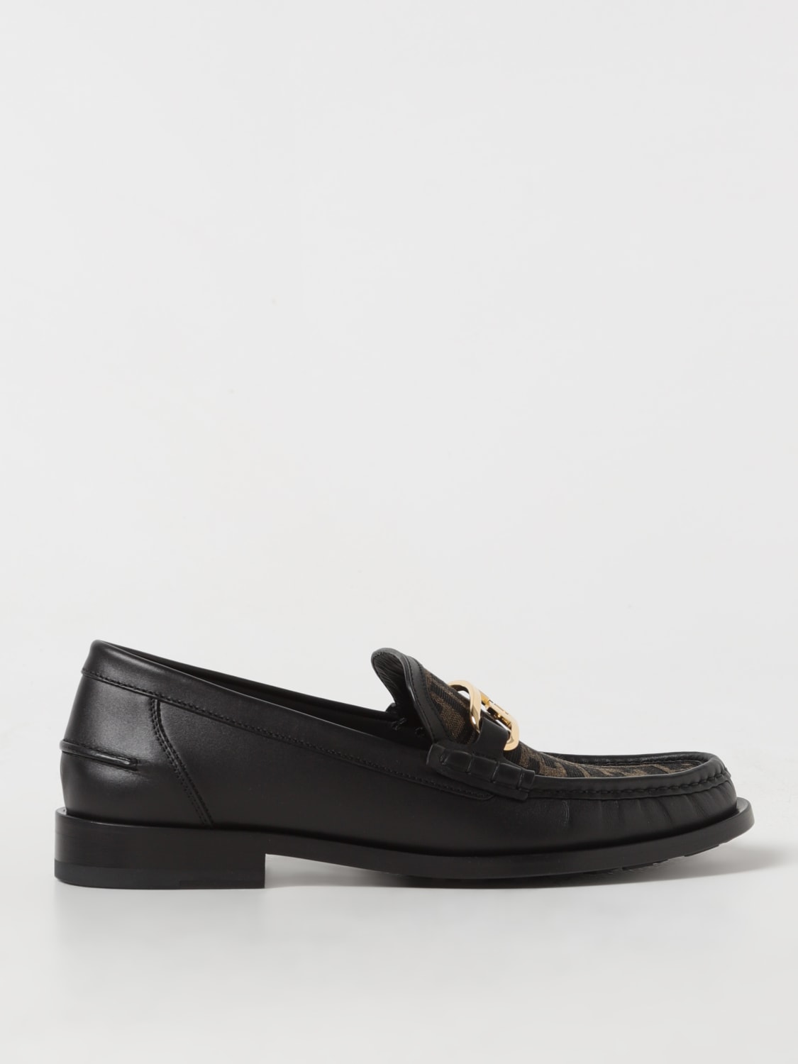 Giglio Mocassino Fendi in pelle e tessuto con monogram FF jacquard