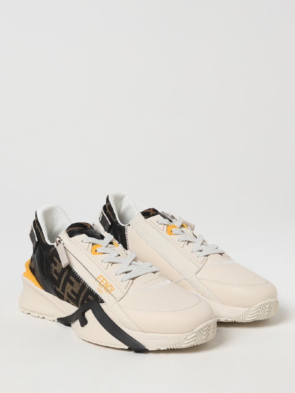 Giglio Sneakers Flow Fendi in pelle e tessuto con FF jacquard Vendita Economica