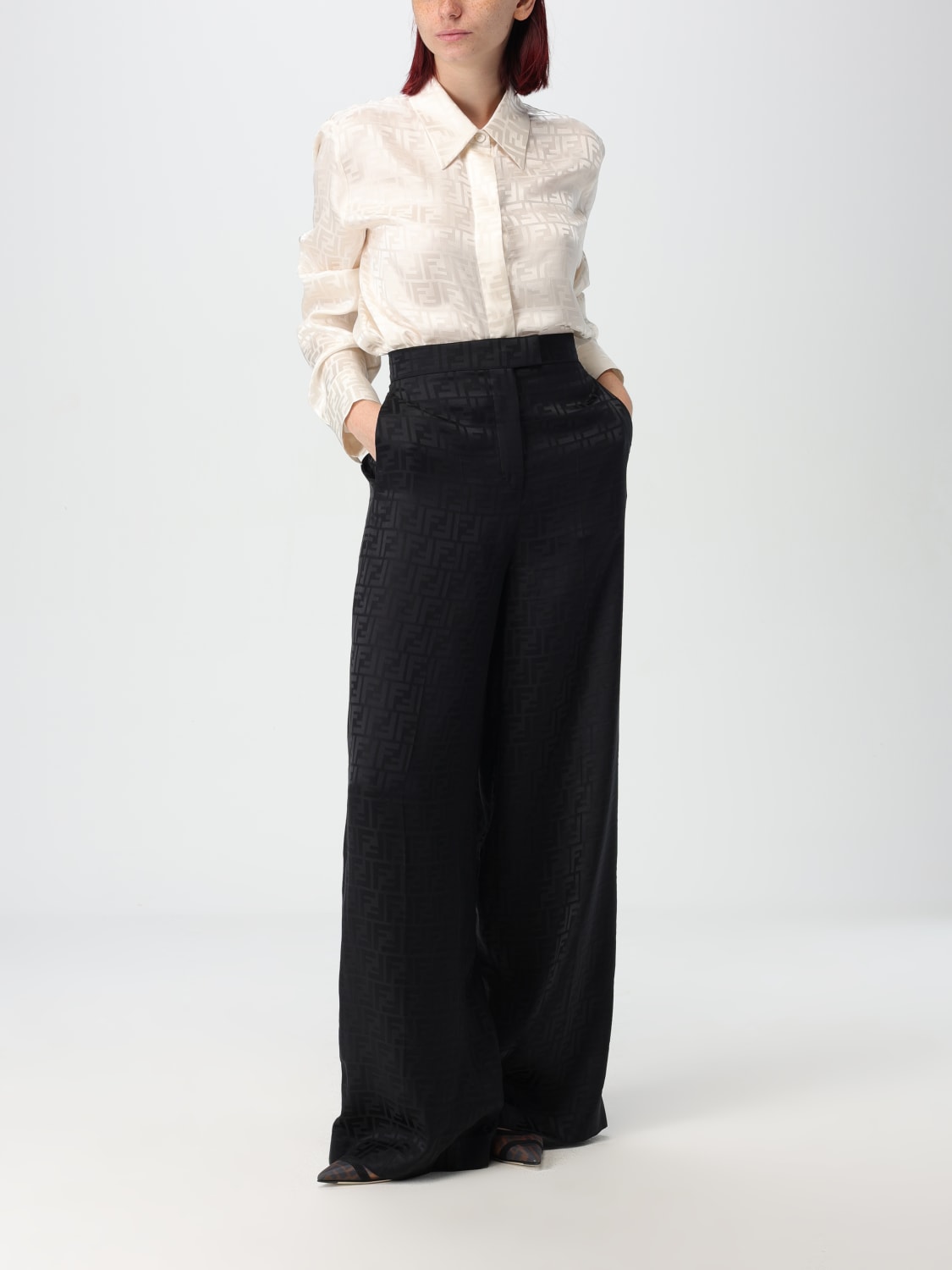 Giglio Pantalone Fendi in seta con monogram FF jacquard Economico