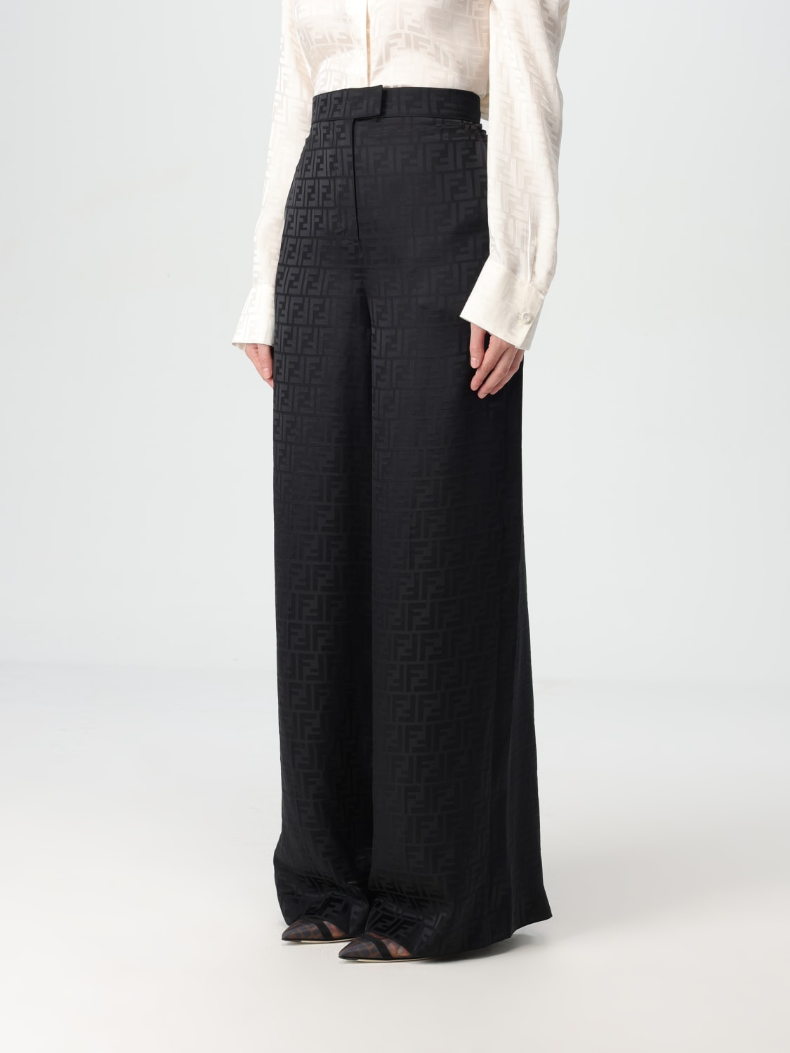 Giglio Pantalone Fendi in seta con monogram FF jacquard Economico