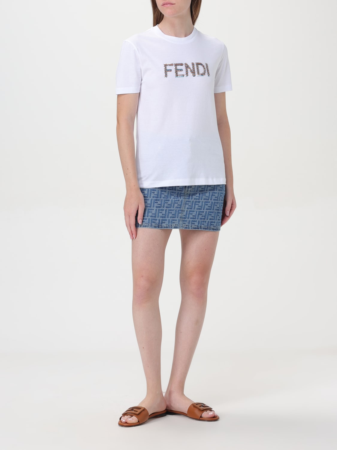 Giglio Gonna mini in denim FF Fendi Online